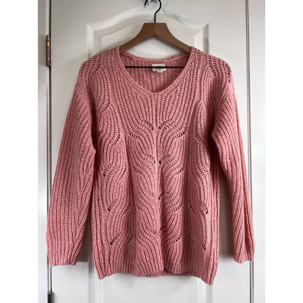 St. John's Bay Women's Pink Sweater Open Knit Acrylic Polyester Size M